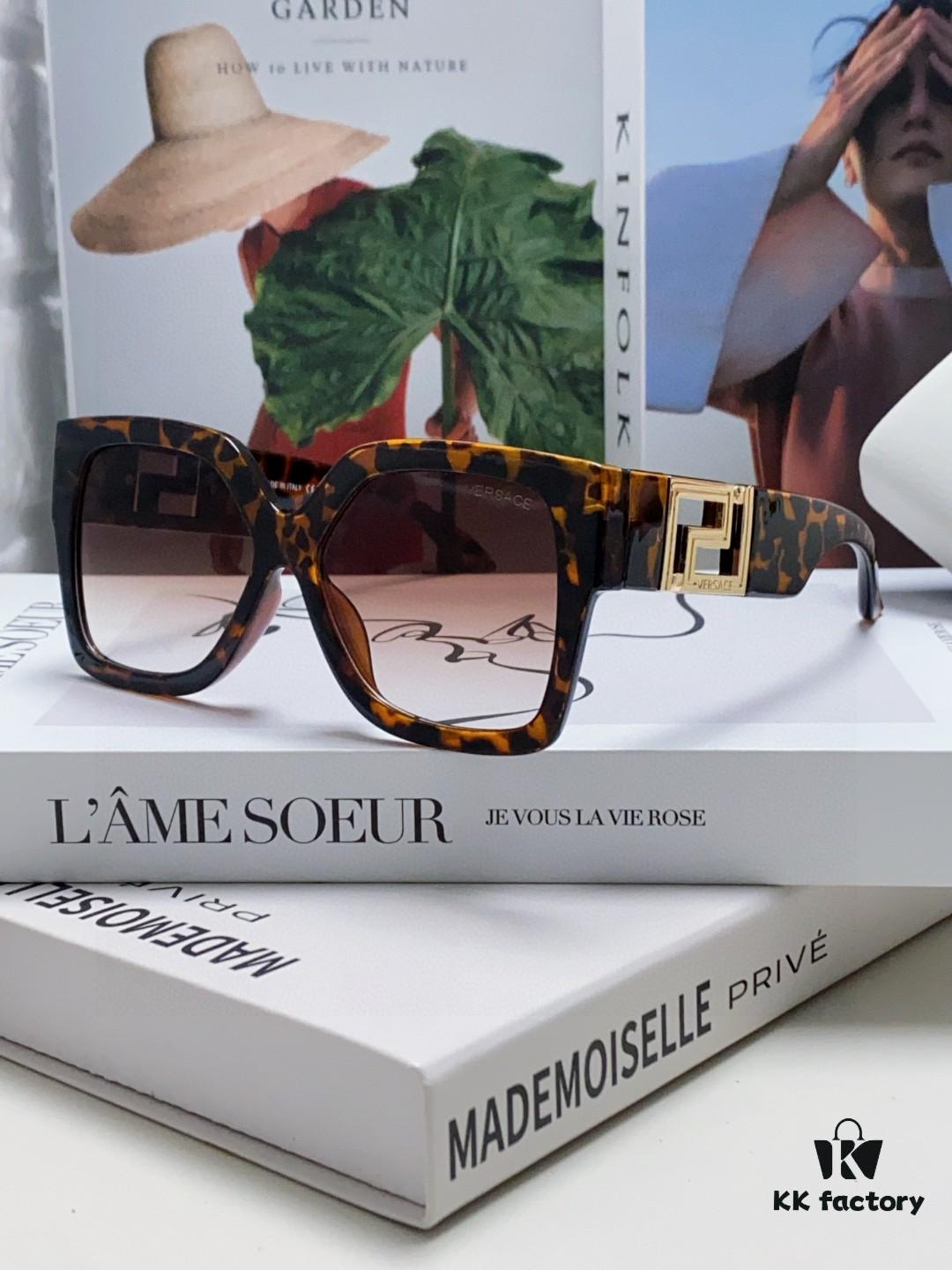 Versace 2025 Women's Sunglasses, Trendy Avant-Garde Street-Style Oversized Square Frame Sun Glasses with Cut-Out Design, UV-Protective Fashion Eyewear