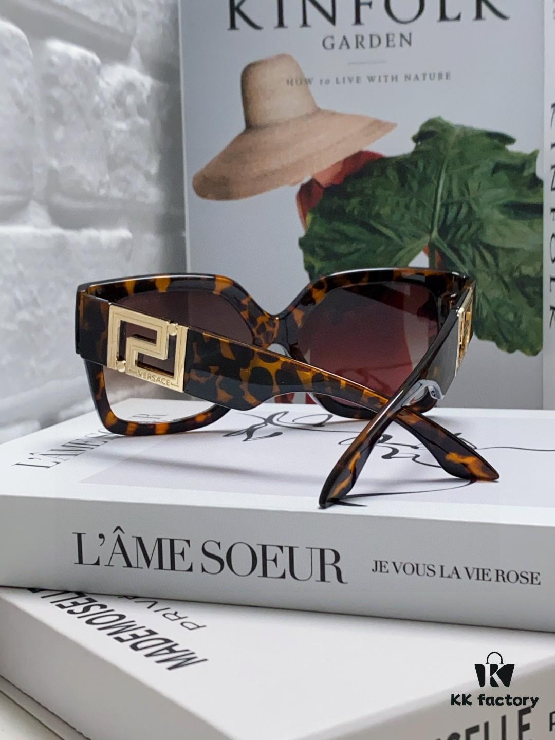 Versace 2025 Women's Sunglasses, Trendy Avant-Garde Street-Style Oversized Square Frame Sun Glasses with Cut-Out Design, UV-Protective Fashion Eyewear