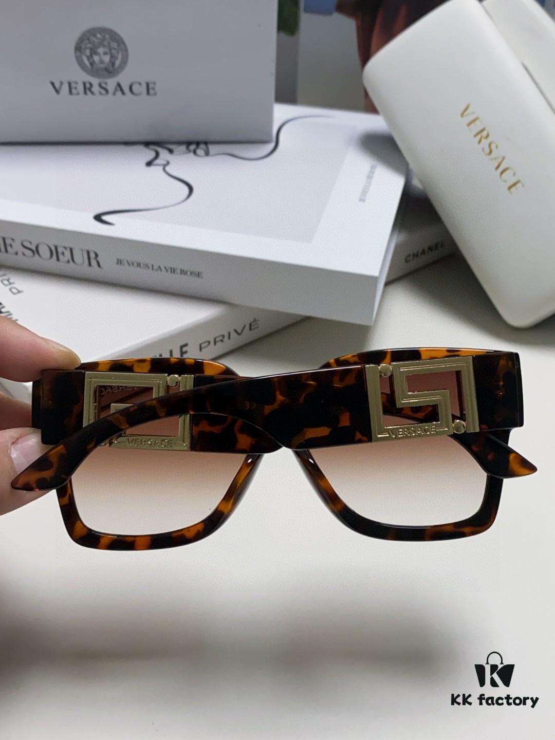 Versace 2025 Women's Sunglasses, Trendy Avant-Garde Street-Style Oversized Square Frame Sun Glasses with Cut-Out Design, UV-Protective Fashion Eyewear