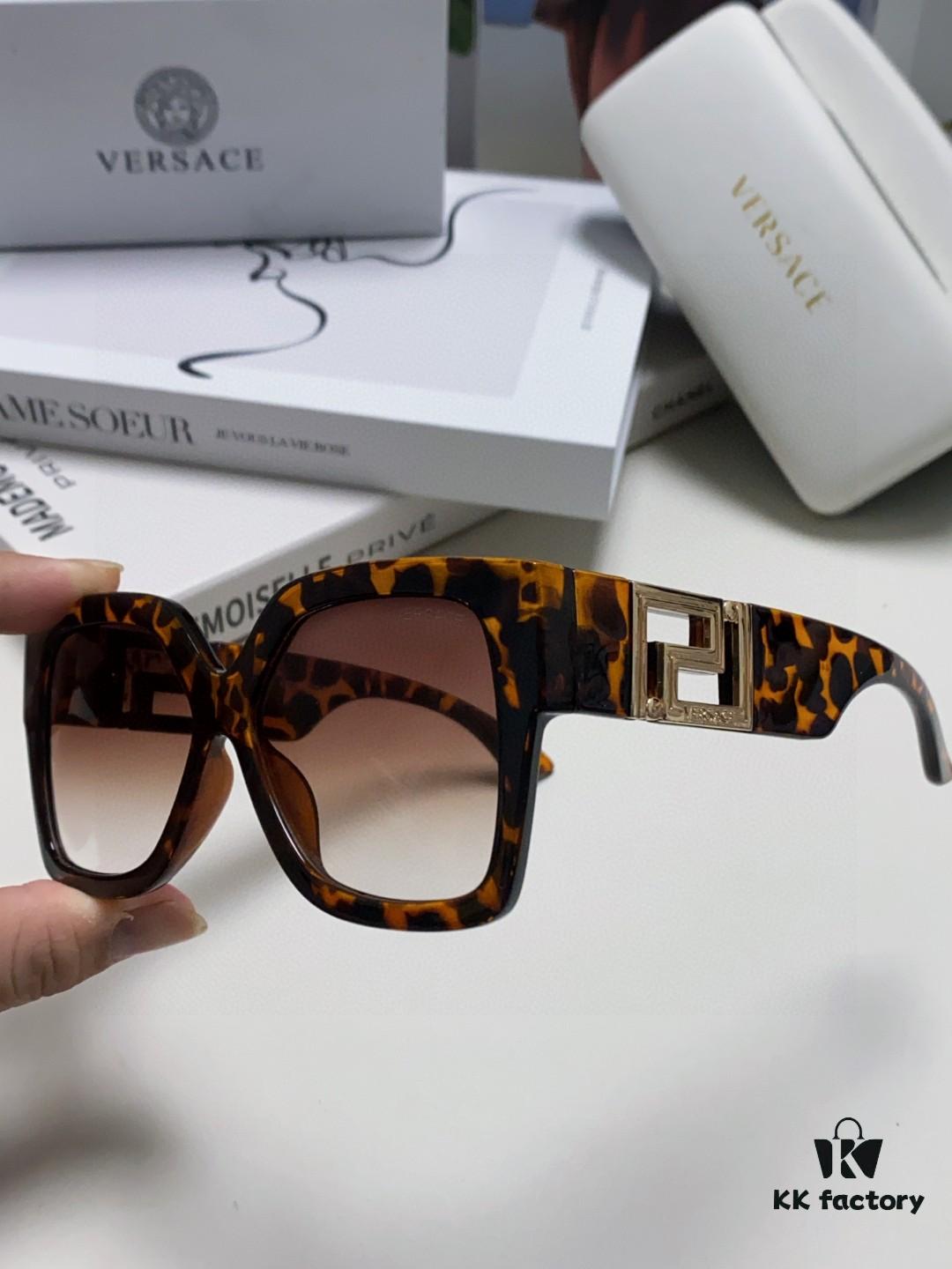 Versace 2025 Women's Sunglasses, Trendy Avant-Garde Street-Style Oversized Square Frame Sun Glasses with Cut-Out Design, UV-Protective Fashion Eyewear