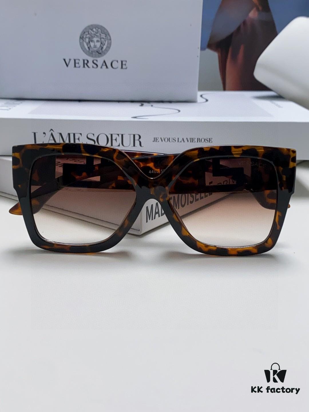 Versace 2025 Women's Sunglasses, Trendy Avant-Garde Street-Style Oversized Square Frame Sun Glasses with Cut-Out Design, UV-Protective Fashion Eyewear