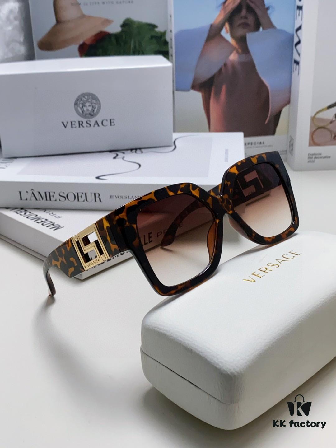 Versace 2025 Women's Sunglasses, Trendy Avant-Garde Street-Style Oversized Square Frame Sun Glasses with Cut-Out Design, UV-Protective Fashion Eyewear