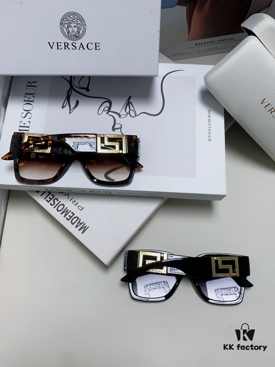 Versace 2025 Women's Sunglasses, Trendy Avant-Garde Street-Style Oversized Square Frame Sun Glasses with Cut-Out Design, UV-Protective Fashion Eyewear