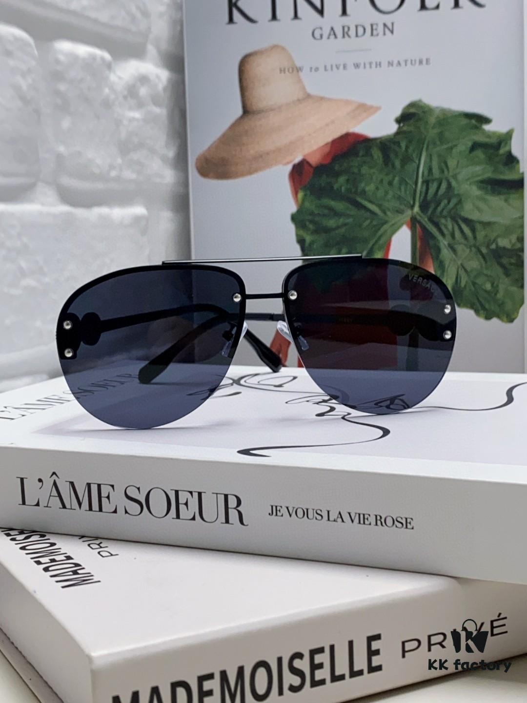 Versace 2025 Luxury Women's Pilot Engraved Sunglasses European Style Celebrity-Inspired Travel Driving Aviator Shades VE2250