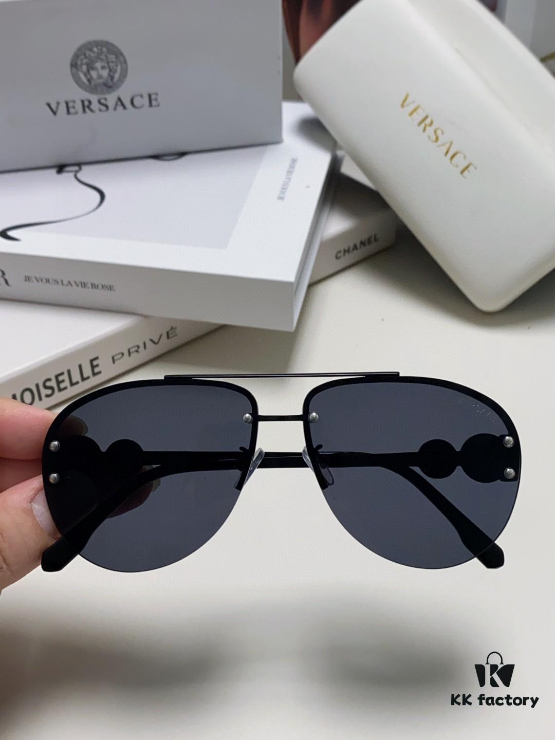 Versace 2025 Luxury Women's Pilot Engraved Sunglasses European Style Celebrity-Inspired Travel Driving Aviator Shades VE2250