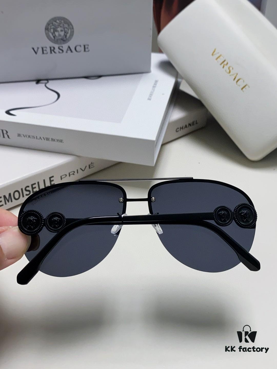 Versace 2025 Luxury Women's Pilot Engraved Sunglasses European Style Celebrity-Inspired Travel Driving Aviator Shades VE2250