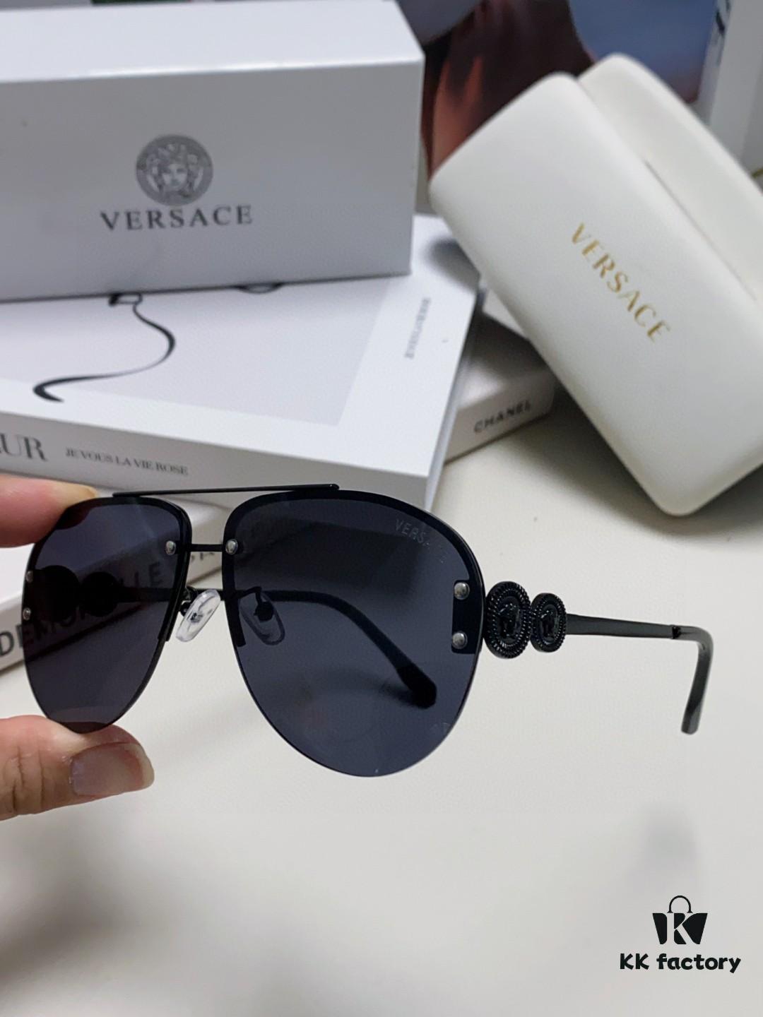 Versace 2025 Luxury Women's Pilot Engraved Sunglasses European Style Celebrity-Inspired Travel Driving Aviator Shades VE2250