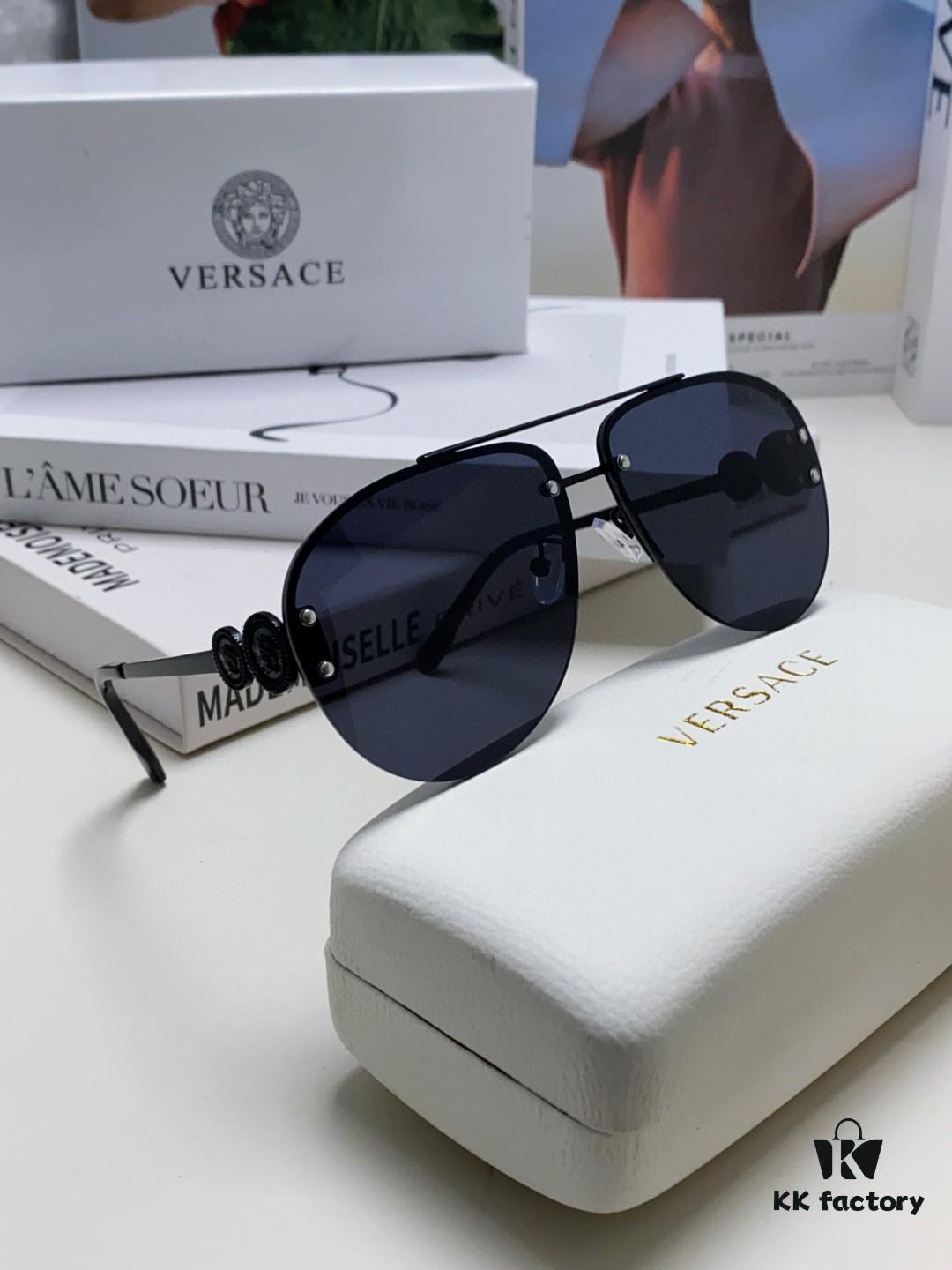 Versace 2025 Luxury Women's Pilot Engraved Sunglasses European Style Celebrity-Inspired Travel Driving Aviator Shades VE2250