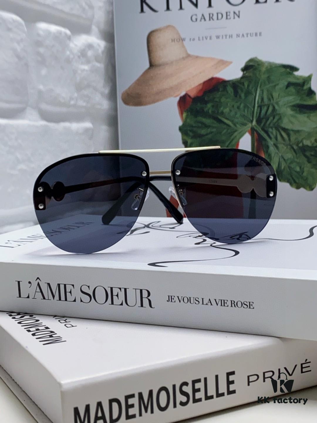 Versace 2025 Luxury Women's Pilot Engraved Sunglasses, European Style Celebrity-Inspired Travel Driving Shades