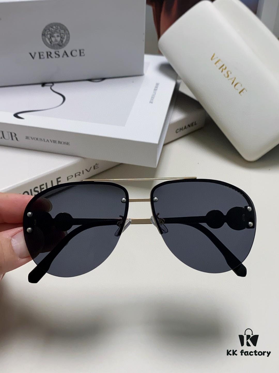 Versace 2025 Luxury Women's Pilot Engraved Sunglasses, European Style Celebrity-Inspired Travel Driving Shades