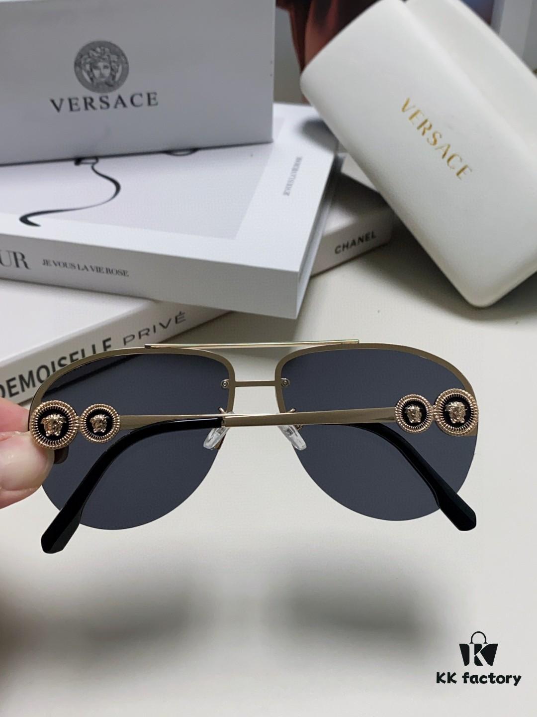 Versace 2025 Luxury Women's Pilot Engraved Sunglasses, European Style Celebrity-Inspired Travel Driving Shades