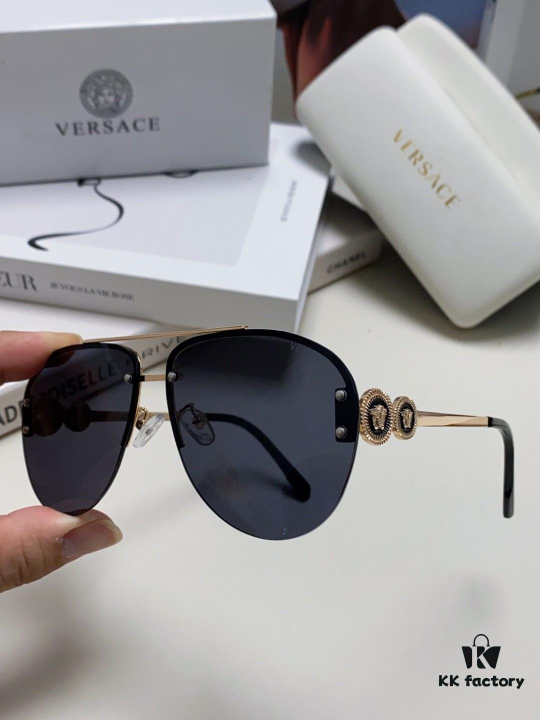 Versace 2025 Luxury Women's Pilot Engraved Sunglasses, European Style Celebrity-Inspired Travel Driving Shades