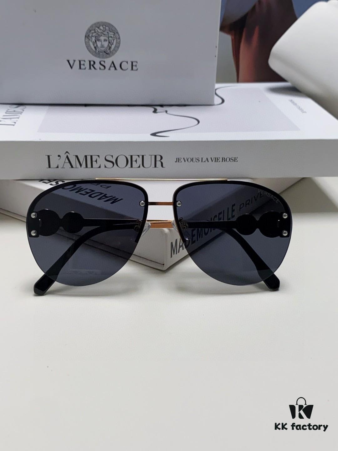 Versace 2025 Luxury Women's Pilot Engraved Sunglasses, European Style Celebrity-Inspired Travel Driving Shades