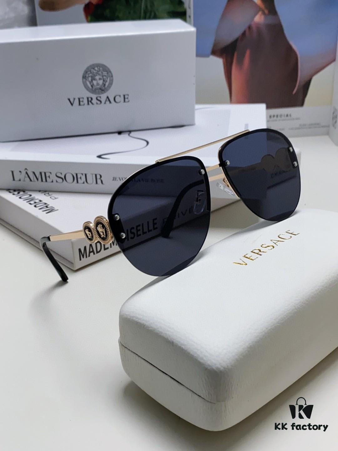 Versace 2025 Luxury Women's Pilot Engraved Sunglasses, European Style Celebrity-Inspired Travel Driving Shades