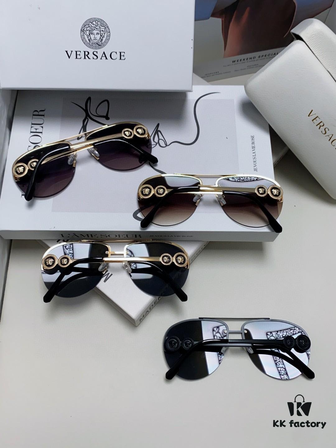 Versace 2025 Luxury Women's Pilot Engraved Sunglasses, European Style Celebrity-Inspired Travel Driving Shades
