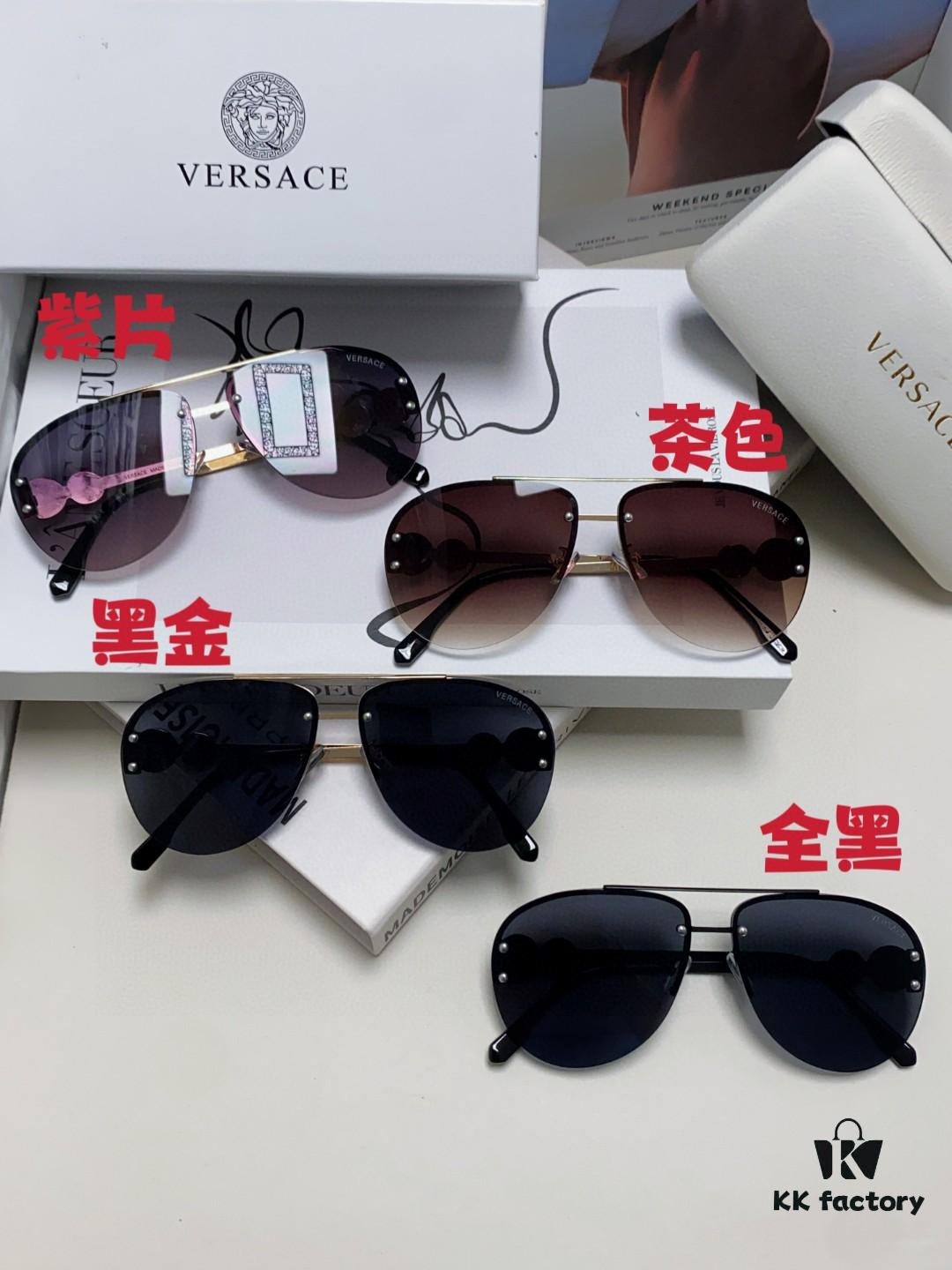 Versace 2025 Luxury Women's Pilot Engraved Sunglasses, European Style Celebrity-Inspired Travel Driving Shades