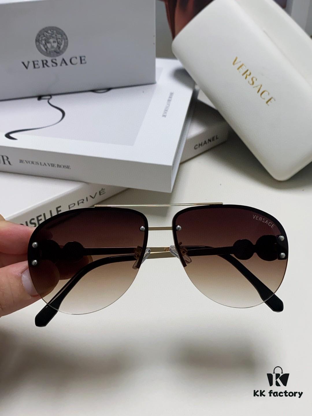 Versace 2025 Luxury Women's Pilot Engraved Sunglasses, European Style Star Same-style Travel Driving Frog Mirror VE2250 Eyewear