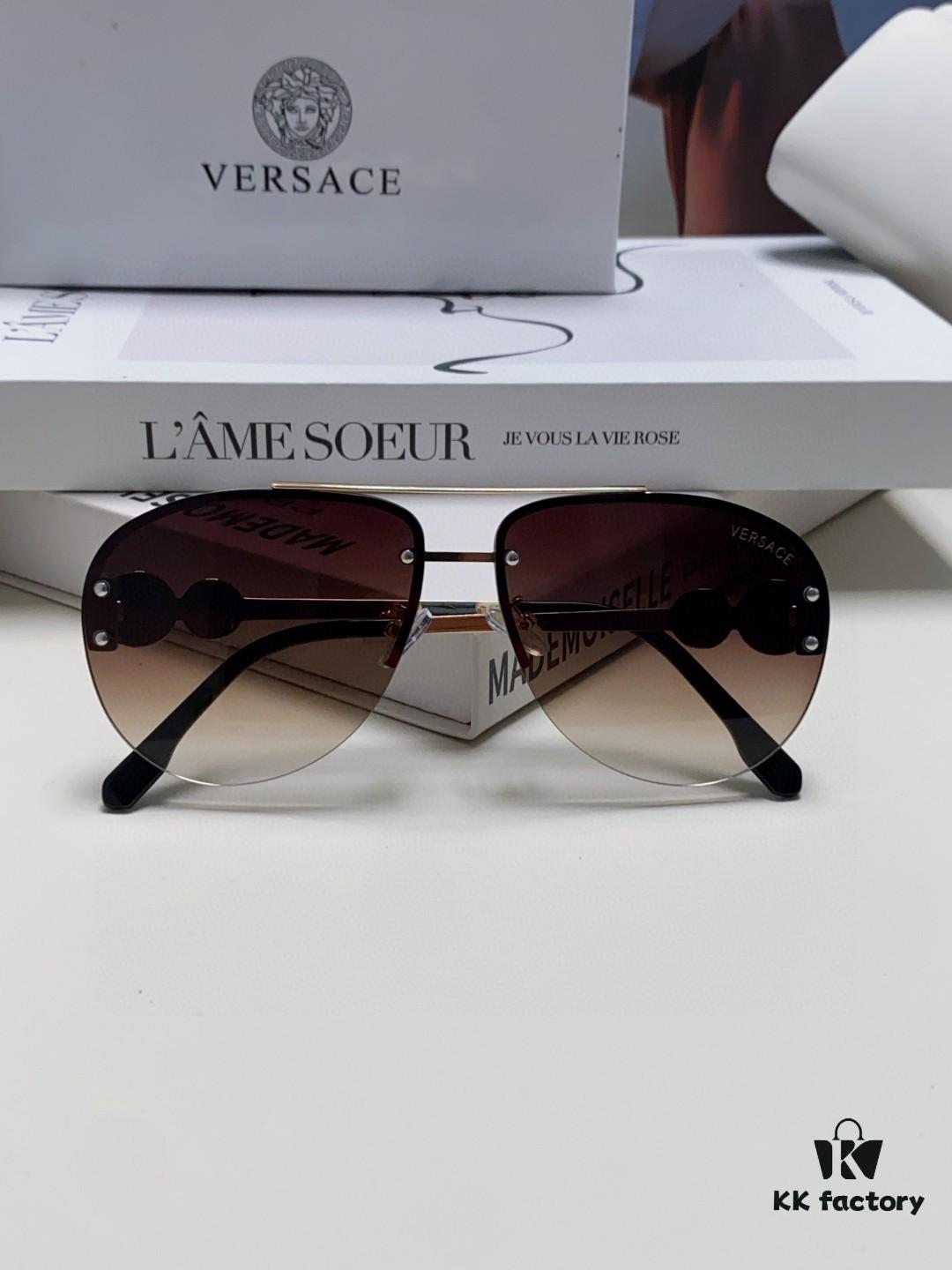 Versace 2025 Luxury Women's Pilot Engraved Sunglasses, European Style Star Same-style Travel Driving Frog Mirror VE2250 Eyewear