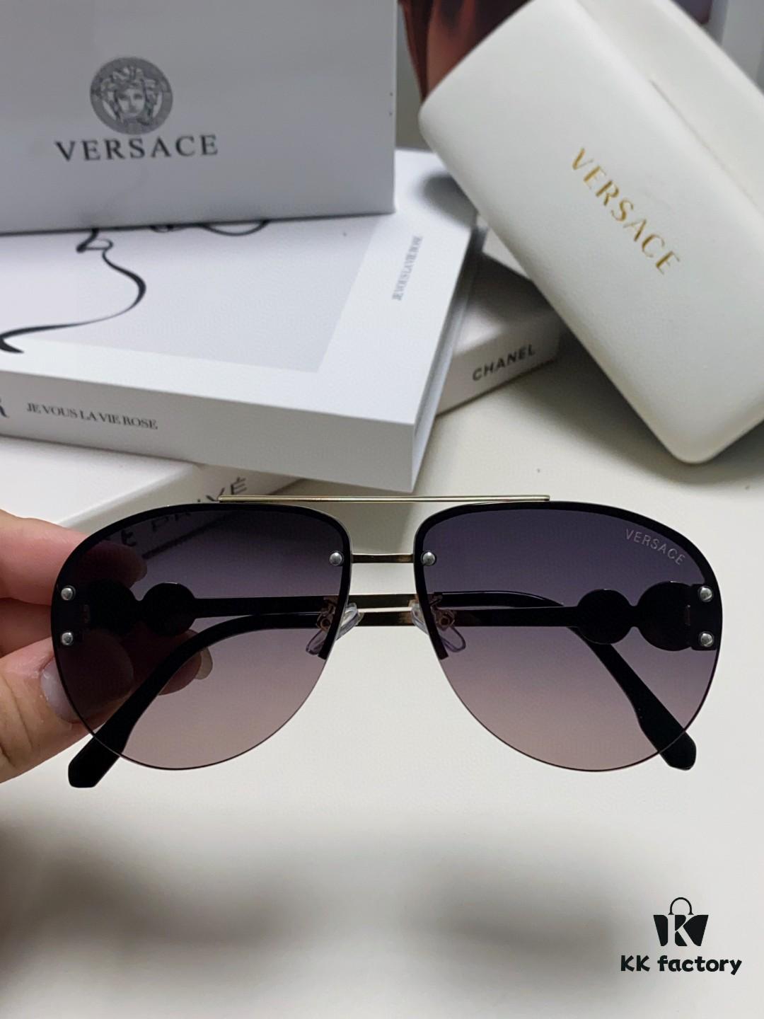 Versace 2025 Luxury Women's Pilot Engraved Sunglasses European Style Celebrity-Inspired Travel Driving Aviator Shades VE2250