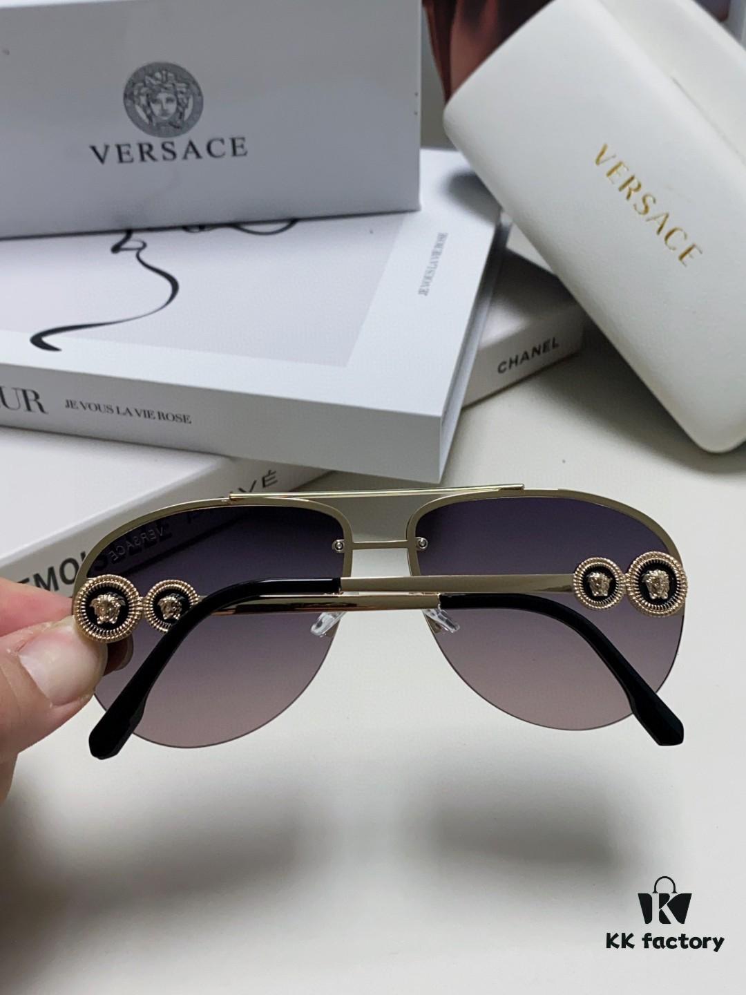 Versace 2025 Luxury Women's Pilot Engraved Sunglasses European Style Celebrity-Inspired Travel Driving Aviator Shades VE2250