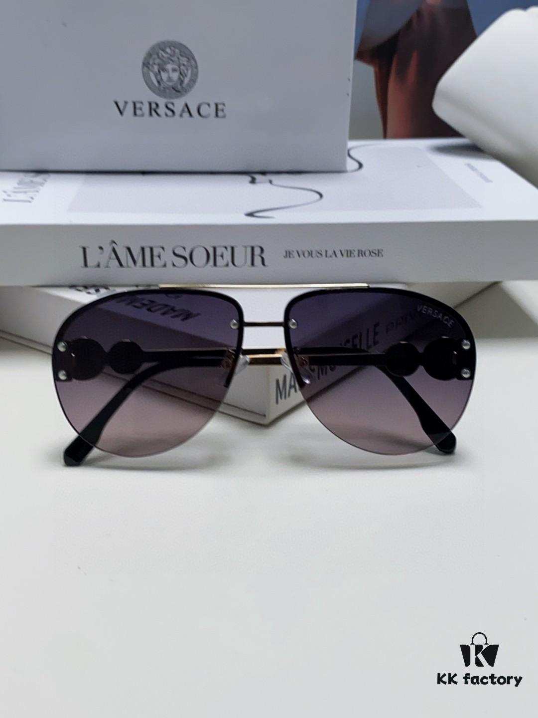 Versace 2025 Luxury Women's Pilot Engraved Sunglasses European Style Celebrity-Inspired Travel Driving Aviator Shades VE2250