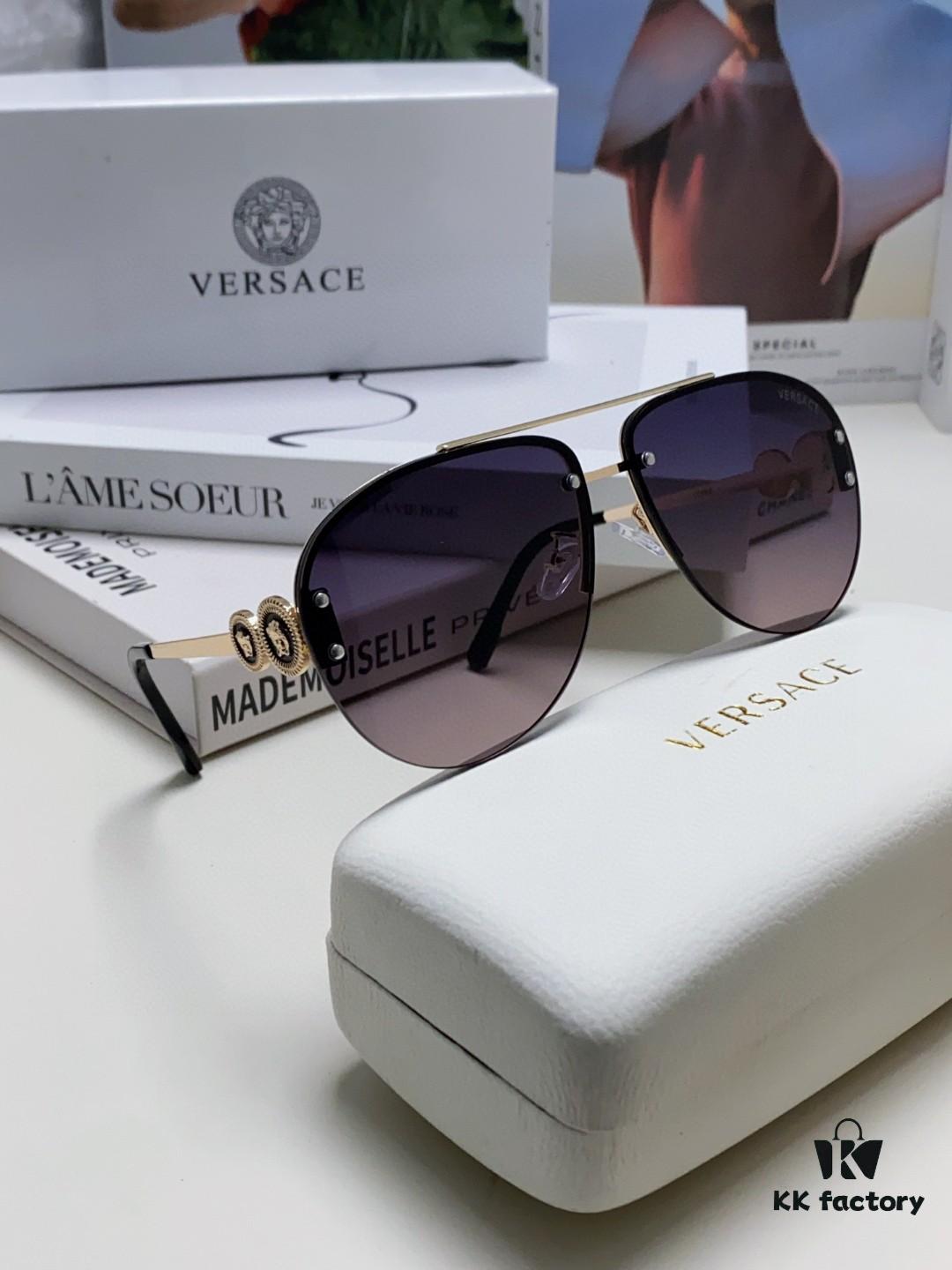Versace 2025 Luxury Women's Pilot Engraved Sunglasses European Style Celebrity-Inspired Travel Driving Aviator Shades VE2250