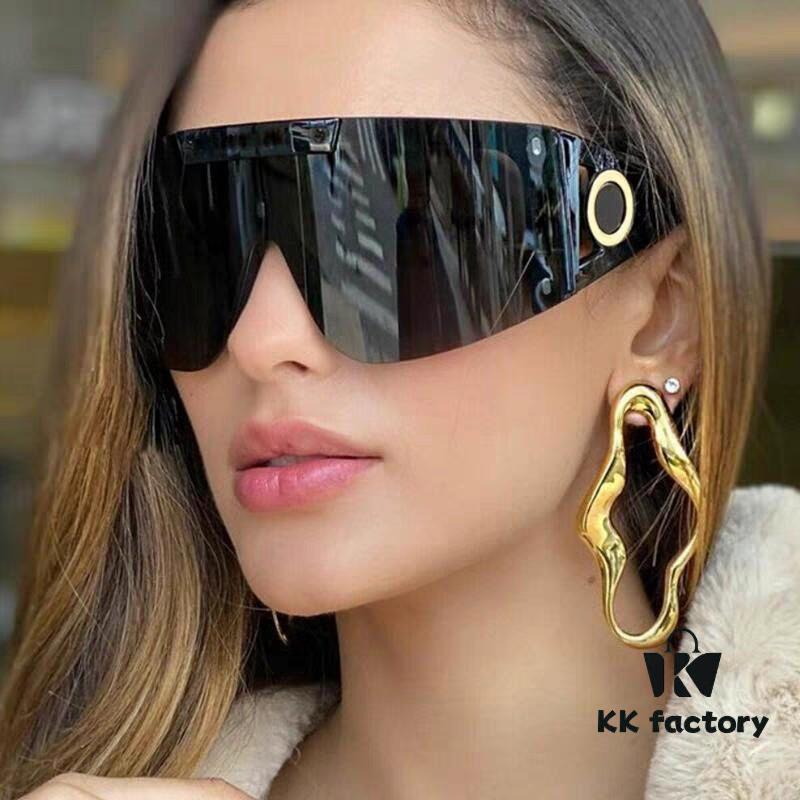 Versace 2025 New Arrival European and American Style One-Piece Sunglasses, Fashionable Oversized Hollow-Out Sunglasses for Men and Women