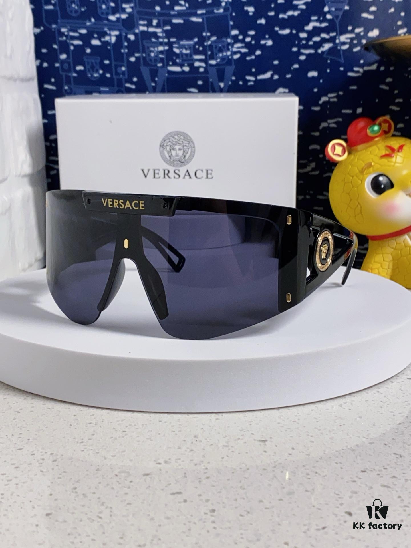 Versace 2025 New Arrival European and American Style One-Piece Sunglasses, Fashionable Oversized Hollow-Out Sunglasses for Men and Women