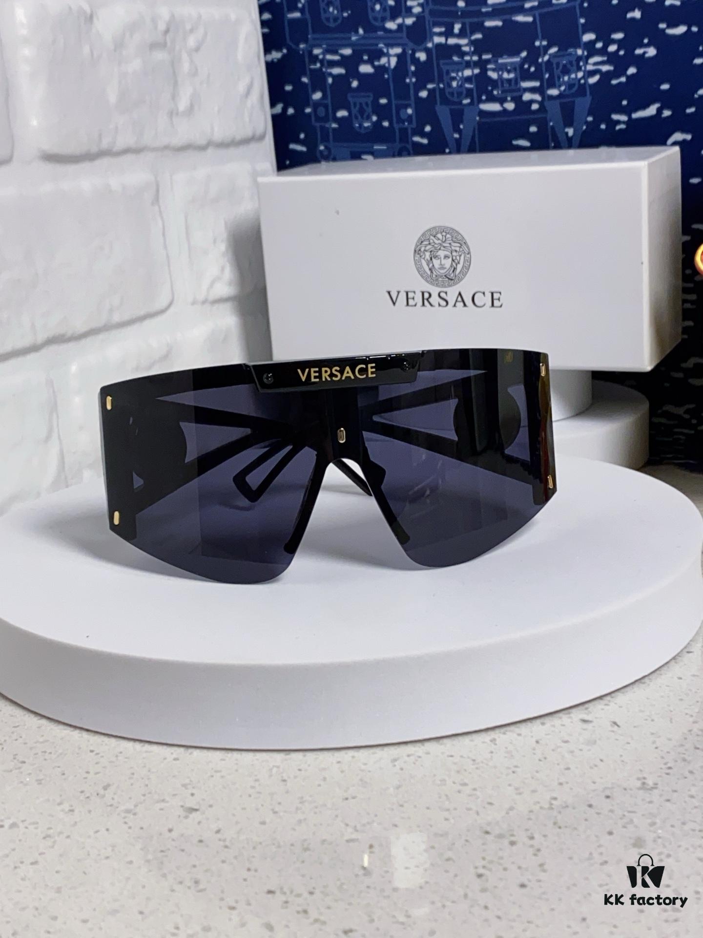 Versace 2025 New Arrival European and American Style One-Piece Sunglasses, Fashionable Oversized Hollow-Out Sunglasses for Men and Women
