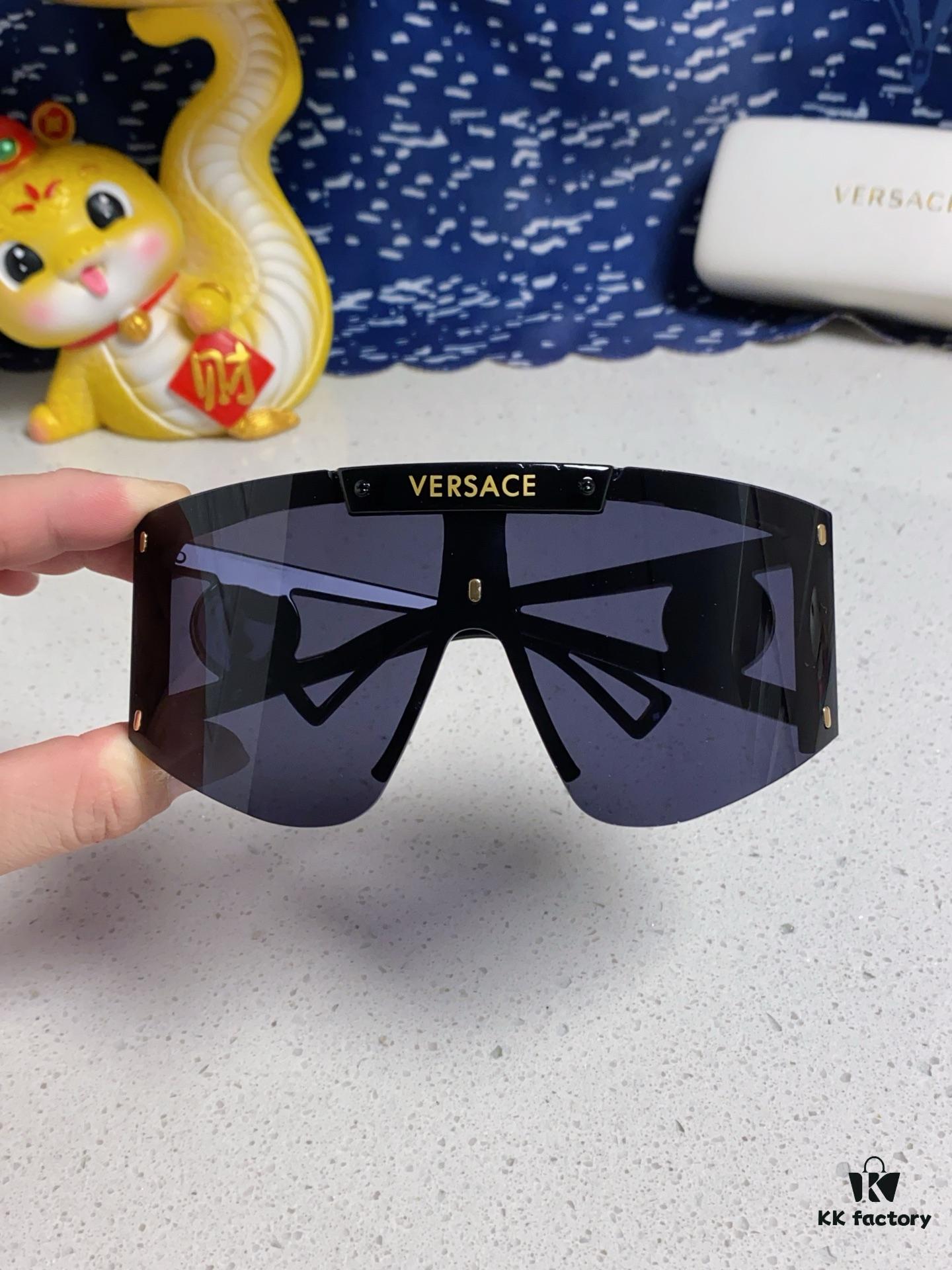 Versace 2025 New Arrival European and American Style One-Piece Sunglasses, Fashionable Oversized Hollow-Out Sunglasses for Men and Women