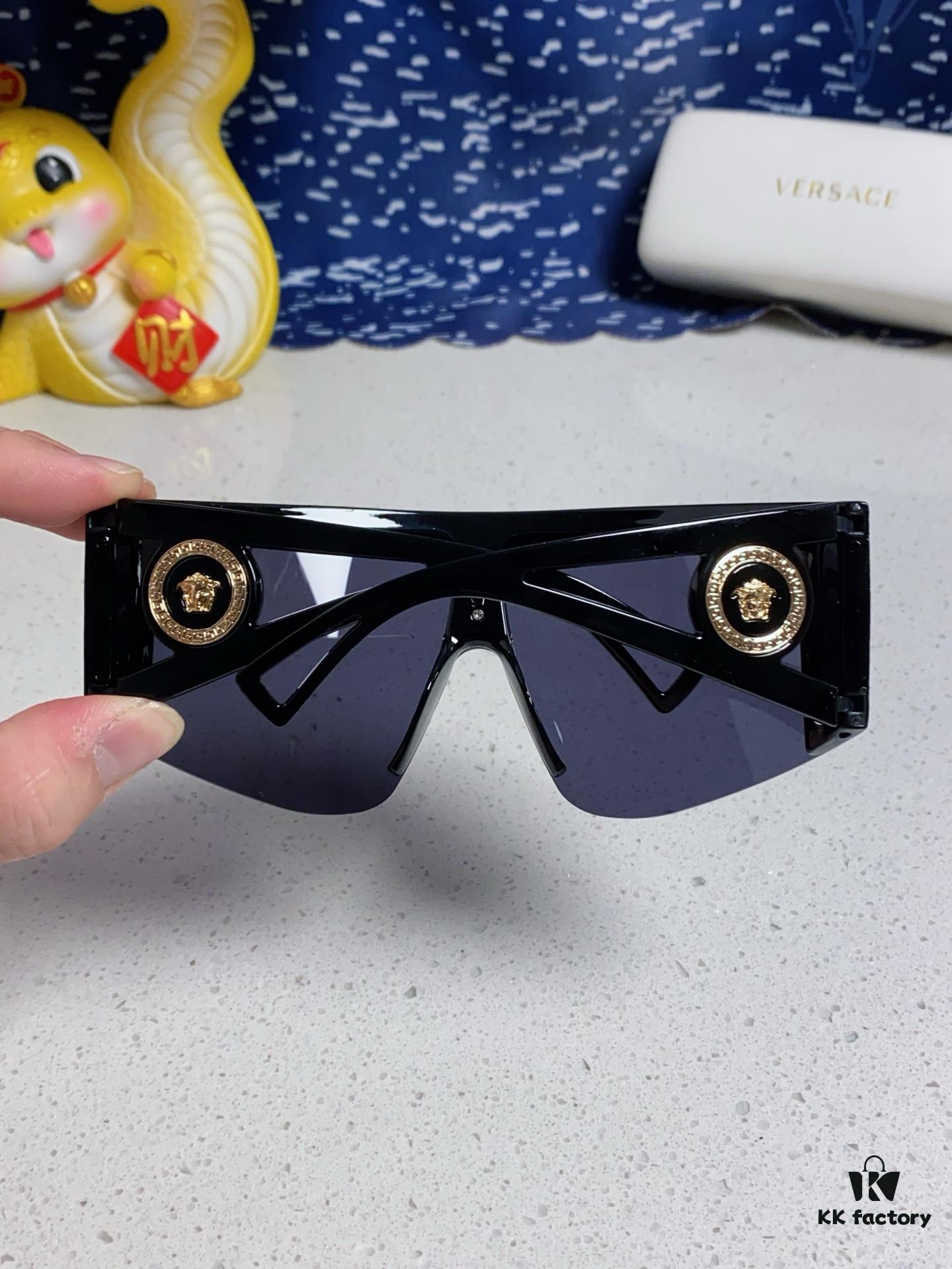 Versace 2025 New Arrival European and American Style One-Piece Sunglasses, Fashionable Oversized Hollow-Out Sunglasses for Men and Women