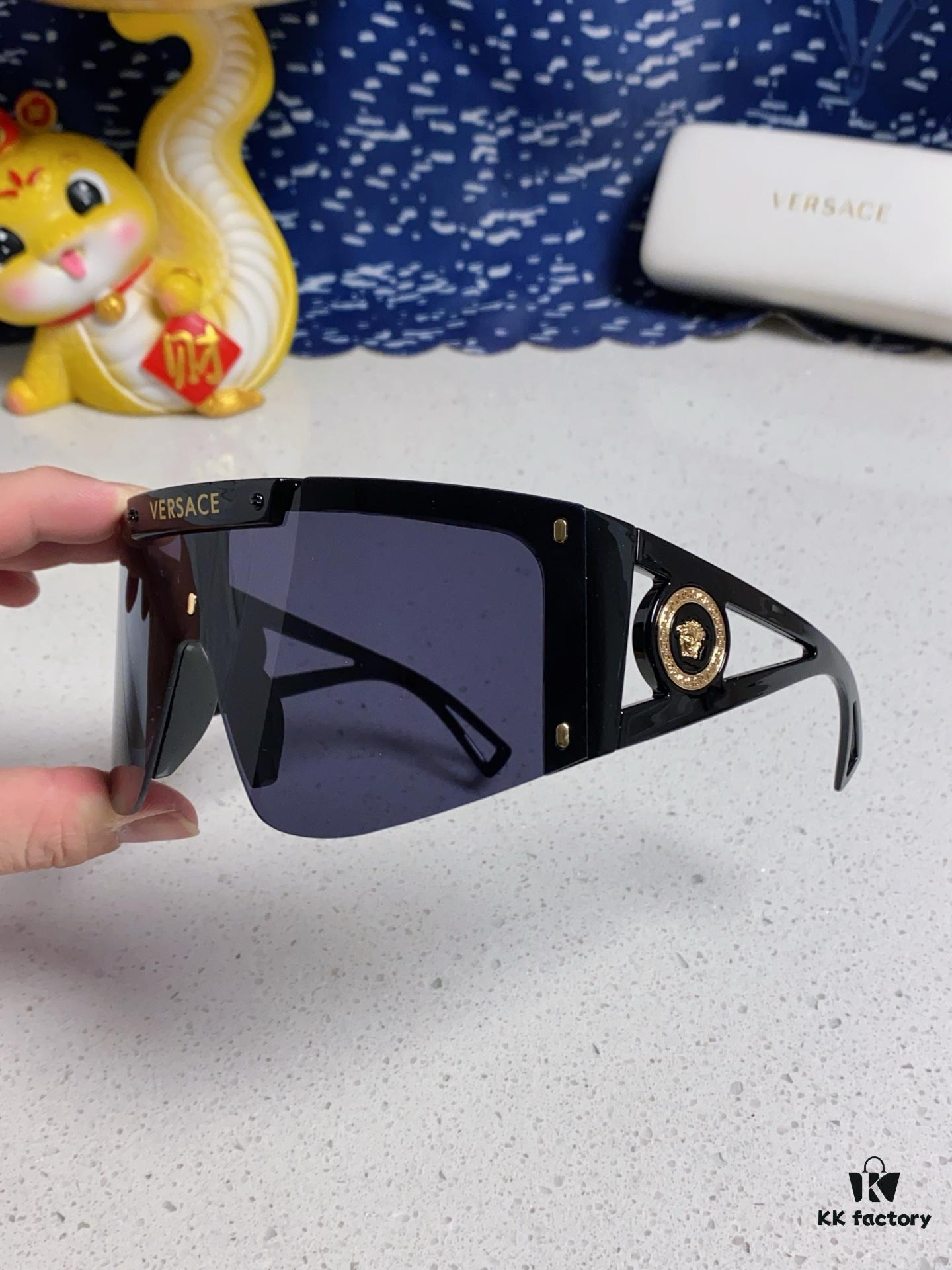 Versace 2025 New Arrival European and American Style One-Piece Sunglasses, Fashionable Oversized Hollow-Out Sunglasses for Men and Women