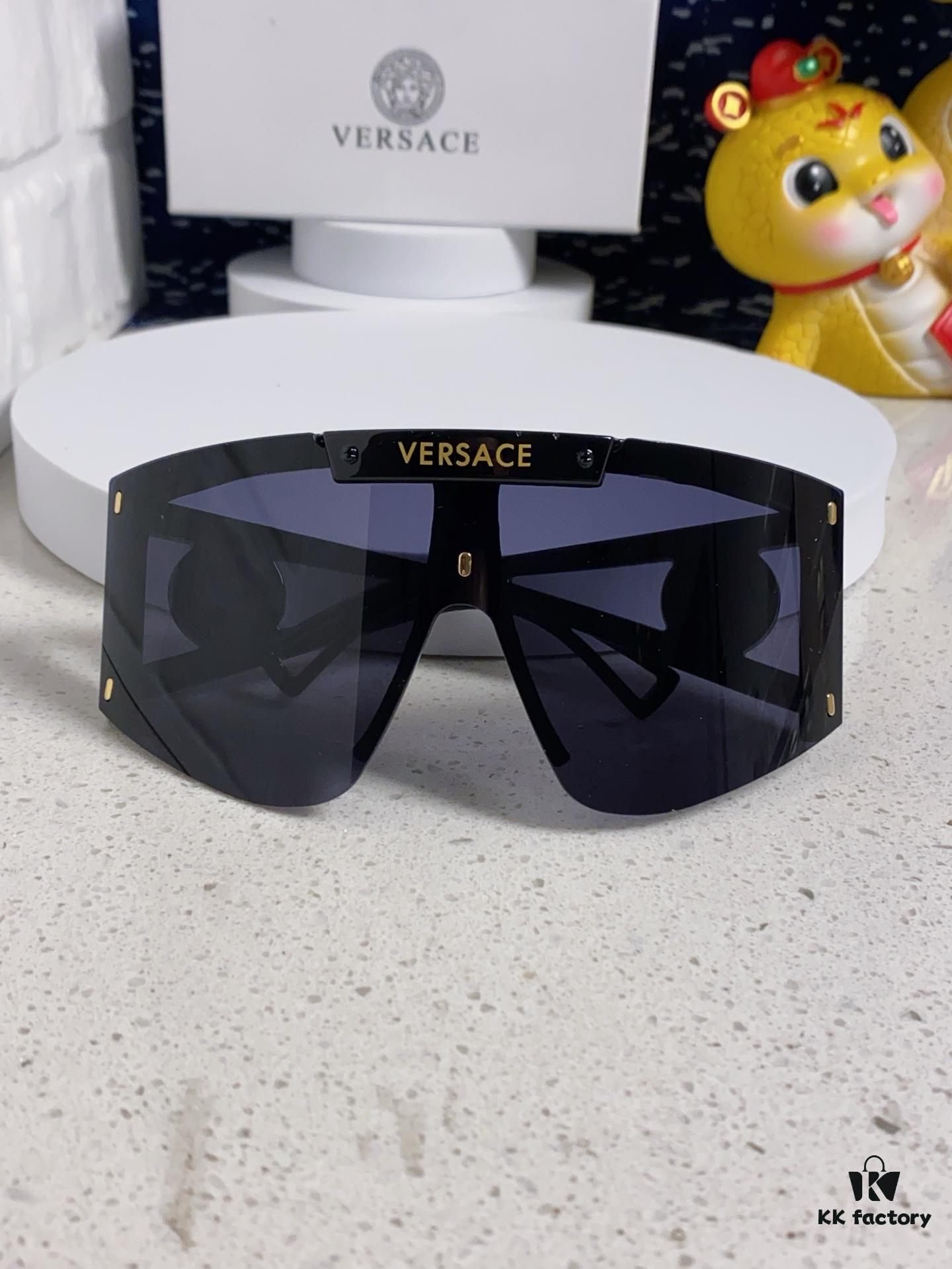 Versace 2025 New Arrival European and American Style One-Piece Sunglasses, Fashionable Oversized Hollow-Out Sunglasses for Men and Women