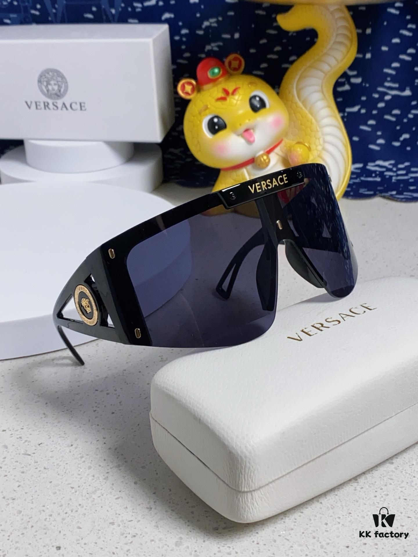 Versace 2025 New Arrival European and American Style One-Piece Sunglasses, Fashionable Oversized Hollow-Out Sunglasses for Men and Women