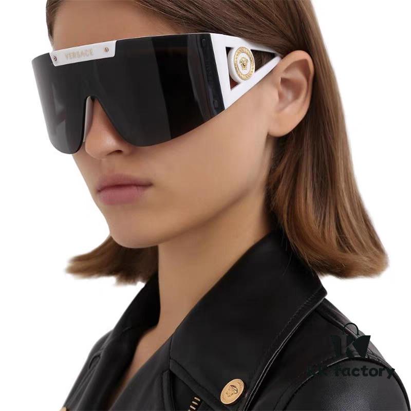 Versace 2025 New Arrival European and American Style One-Piece Sunglasses, Fashionable Oversized Hollow-Out Sunglasses for Men and Women