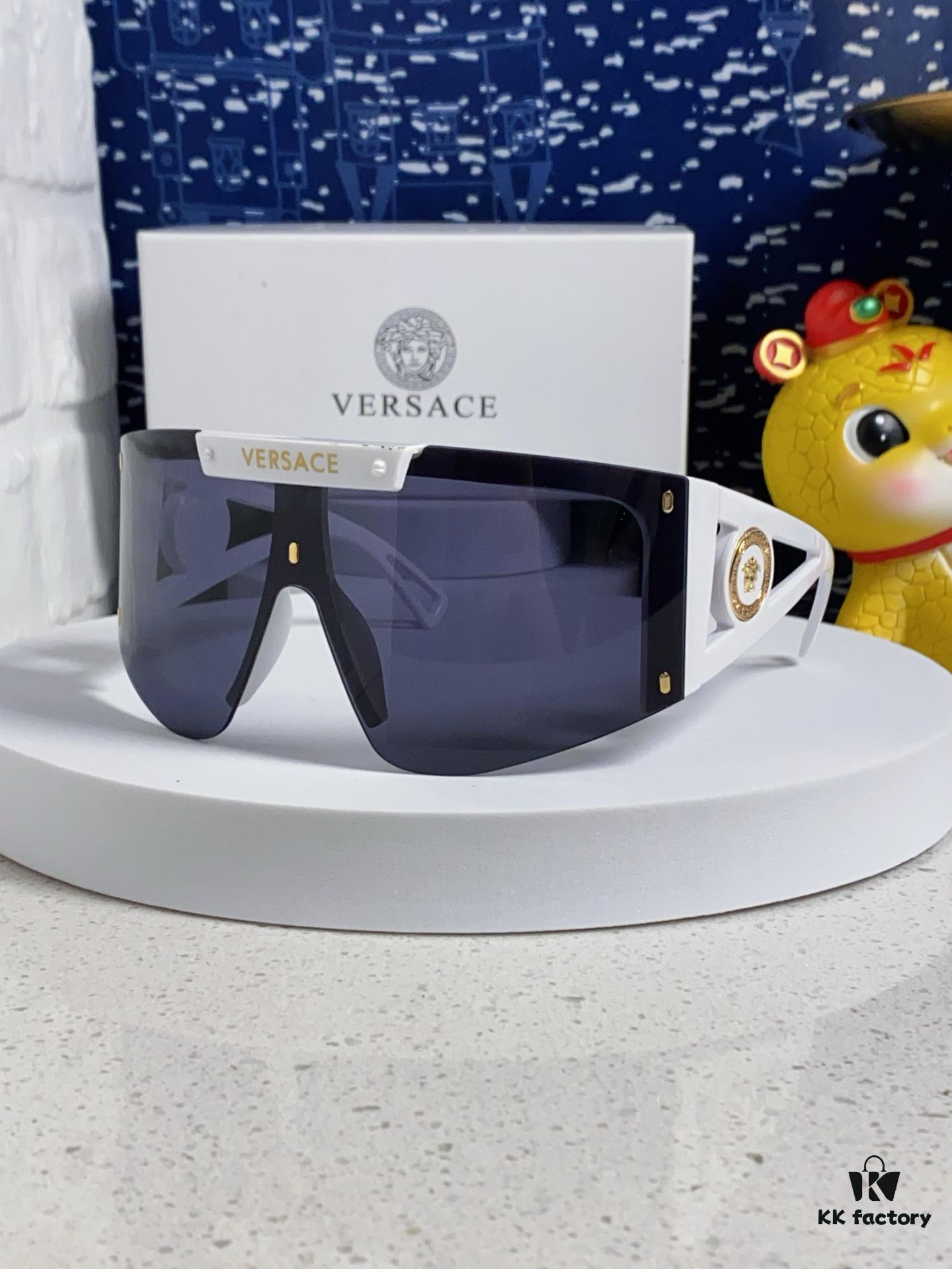 Versace 2025 New Arrival European and American Style One-Piece Sunglasses, Fashionable Oversized Hollow-Out Sunglasses for Men and Women