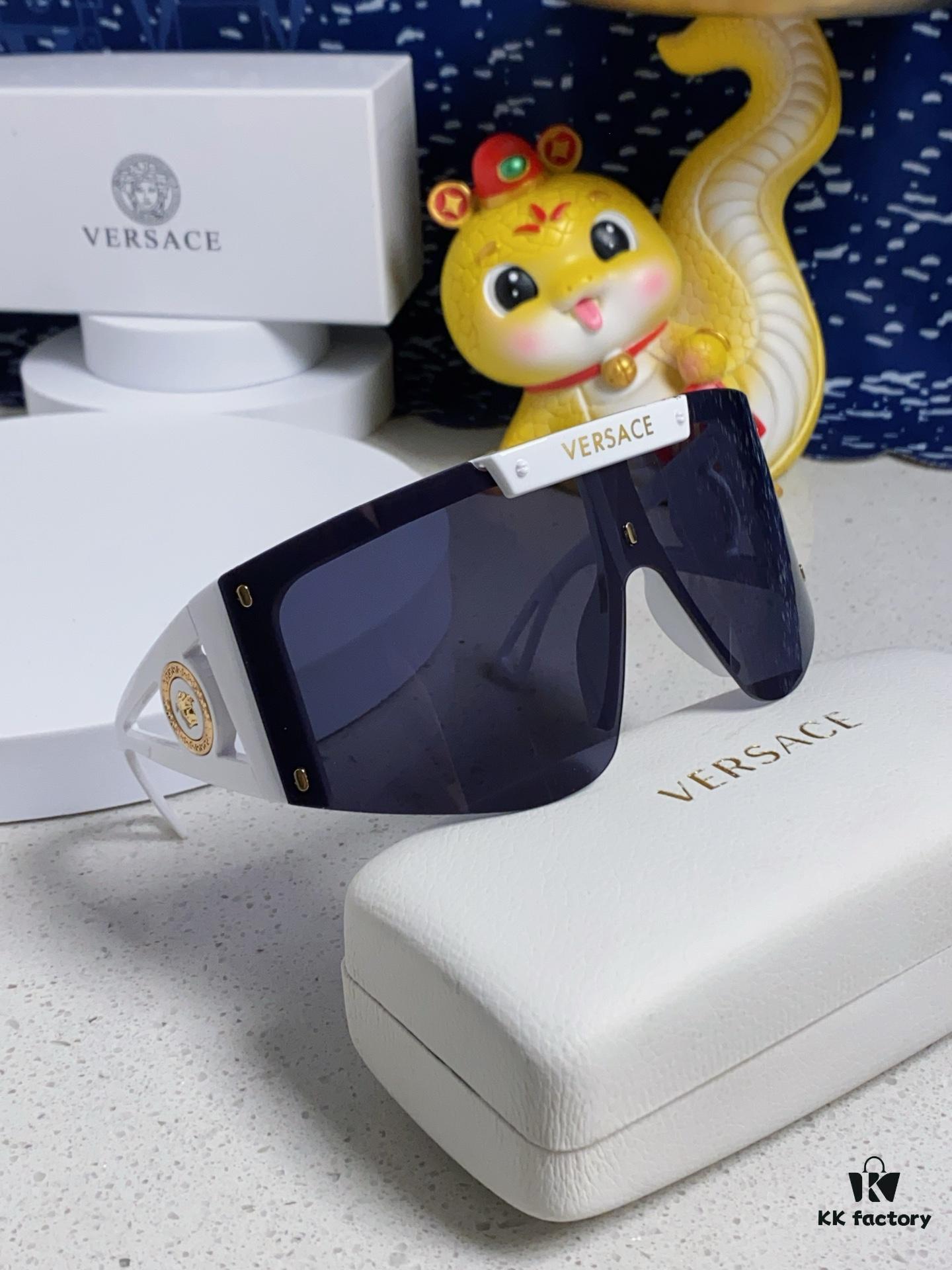 Versace 2025 New Arrival European and American Style One-Piece Sunglasses, Fashionable Oversized Hollow-Out Sunglasses for Men and Women