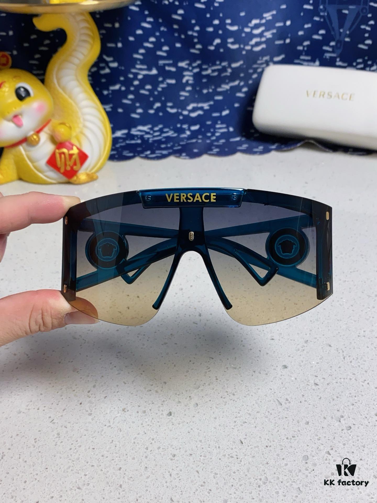 Versace 2025 New Arrival European and American Style One-Piece Sunglasses, Fashionable Oversized Hollow-Out Sunglasses for Men and Women