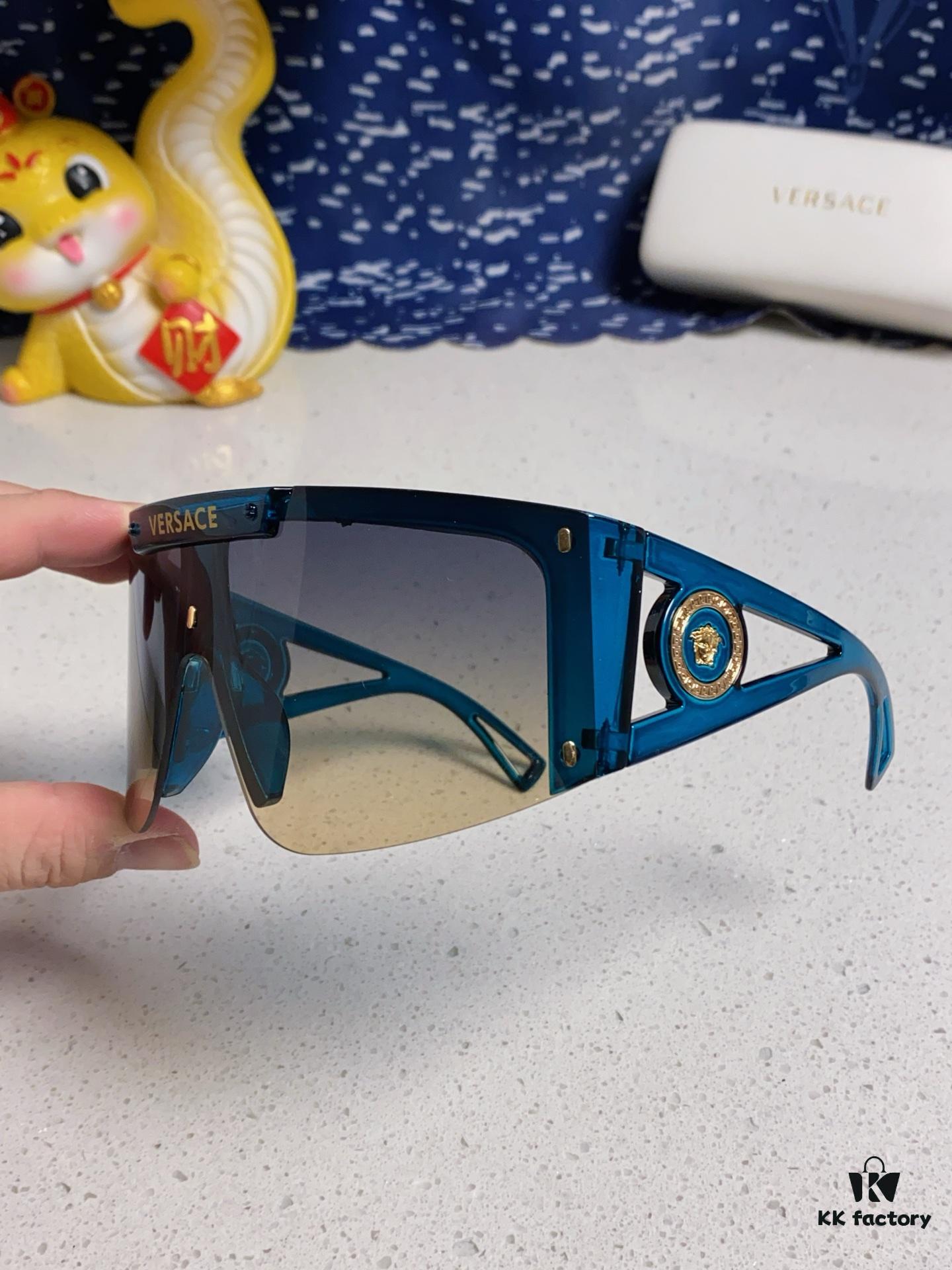 Versace 2025 New Arrival European and American Style One-Piece Sunglasses, Fashionable Oversized Hollow-Out Sunglasses for Men and Women