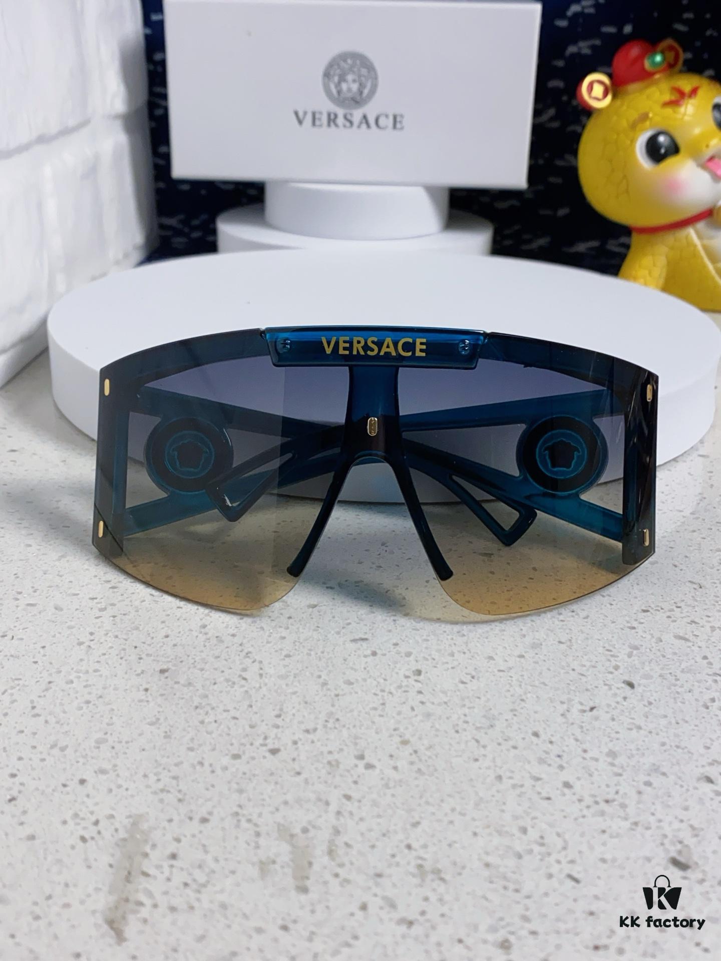 Versace 2025 New Arrival European and American Style One-Piece Sunglasses, Fashionable Oversized Hollow-Out Sunglasses for Men and Women