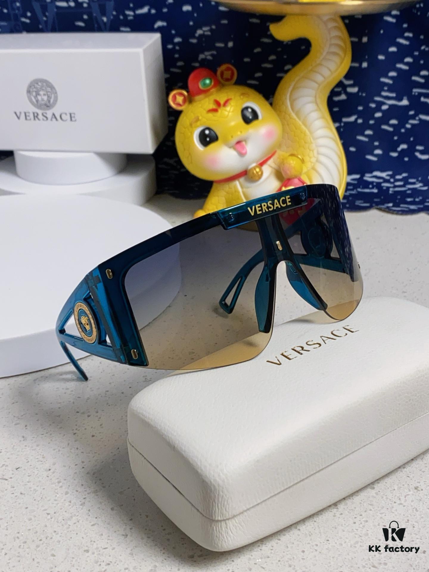 Versace 2025 New Arrival European and American Style One-Piece Sunglasses, Fashionable Oversized Hollow-Out Sunglasses for Men and Women