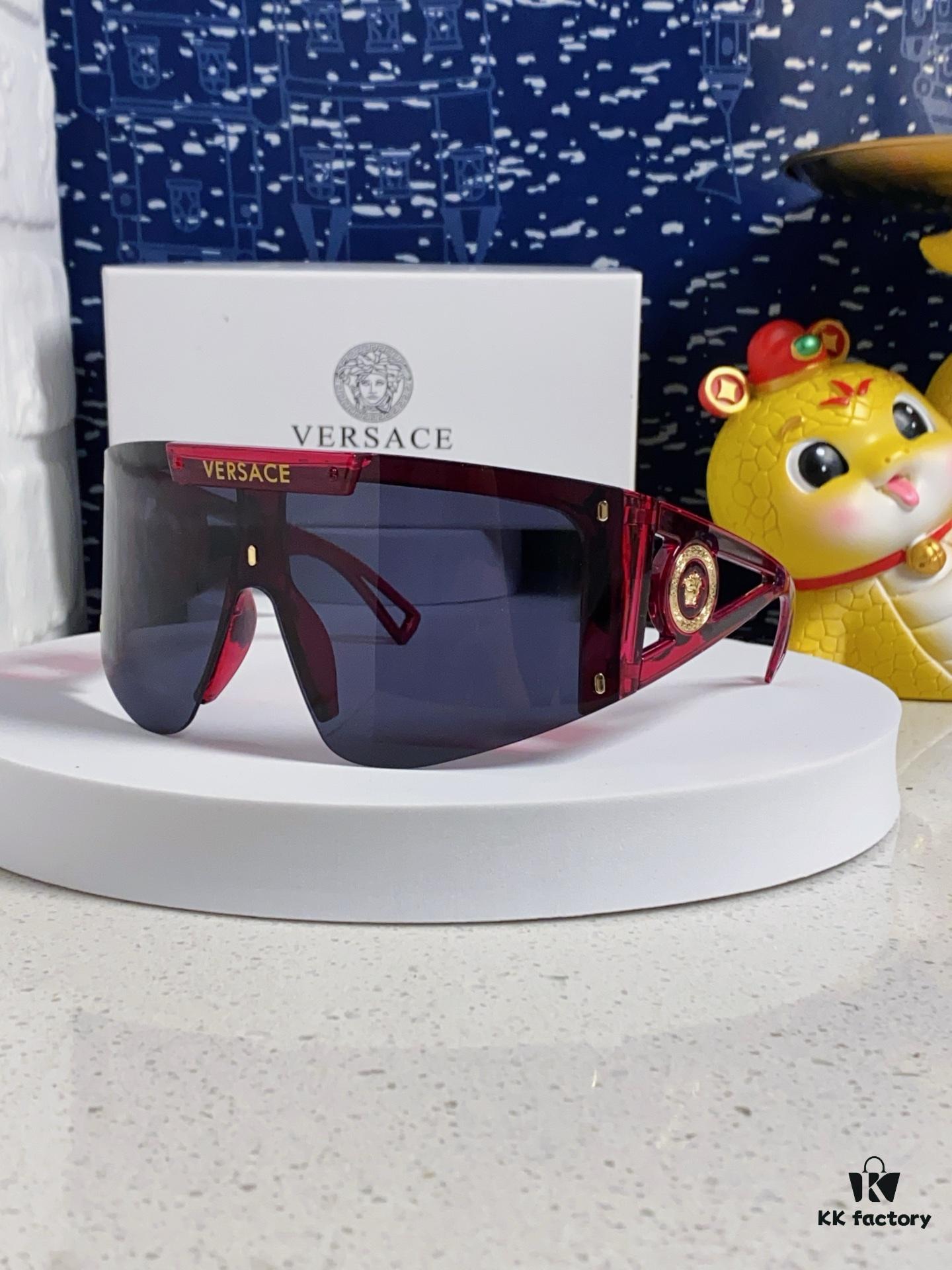 Versace 2025 New Arrival European and American Style One-Piece Oversized Sunglasses, Fashionable Trendy Hollow-Out Sun Glasses for Men and Women