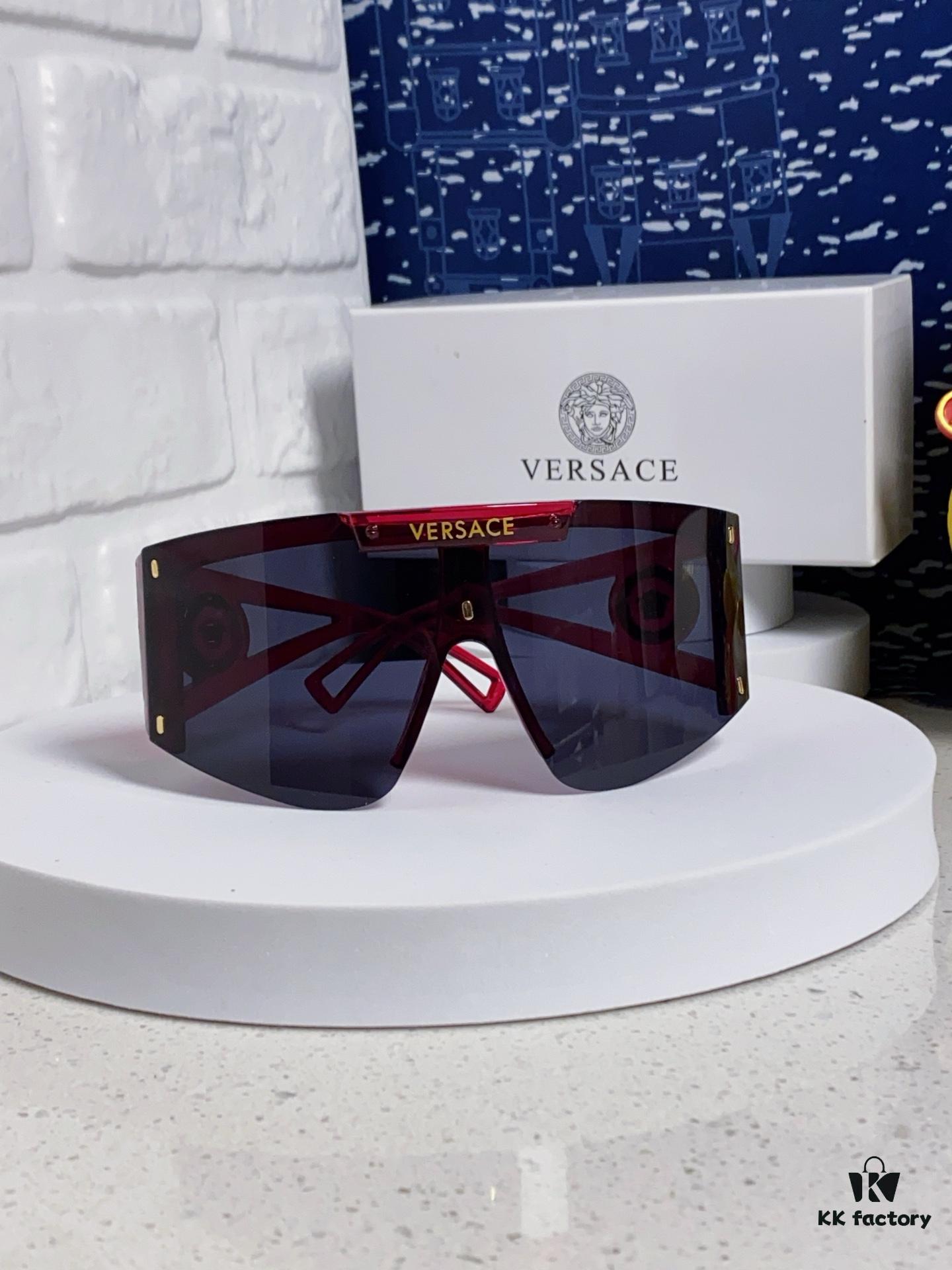 Versace 2025 New Arrival European and American Style One-Piece Oversized Sunglasses, Fashionable Trendy Hollow-Out Sun Glasses for Men and Women