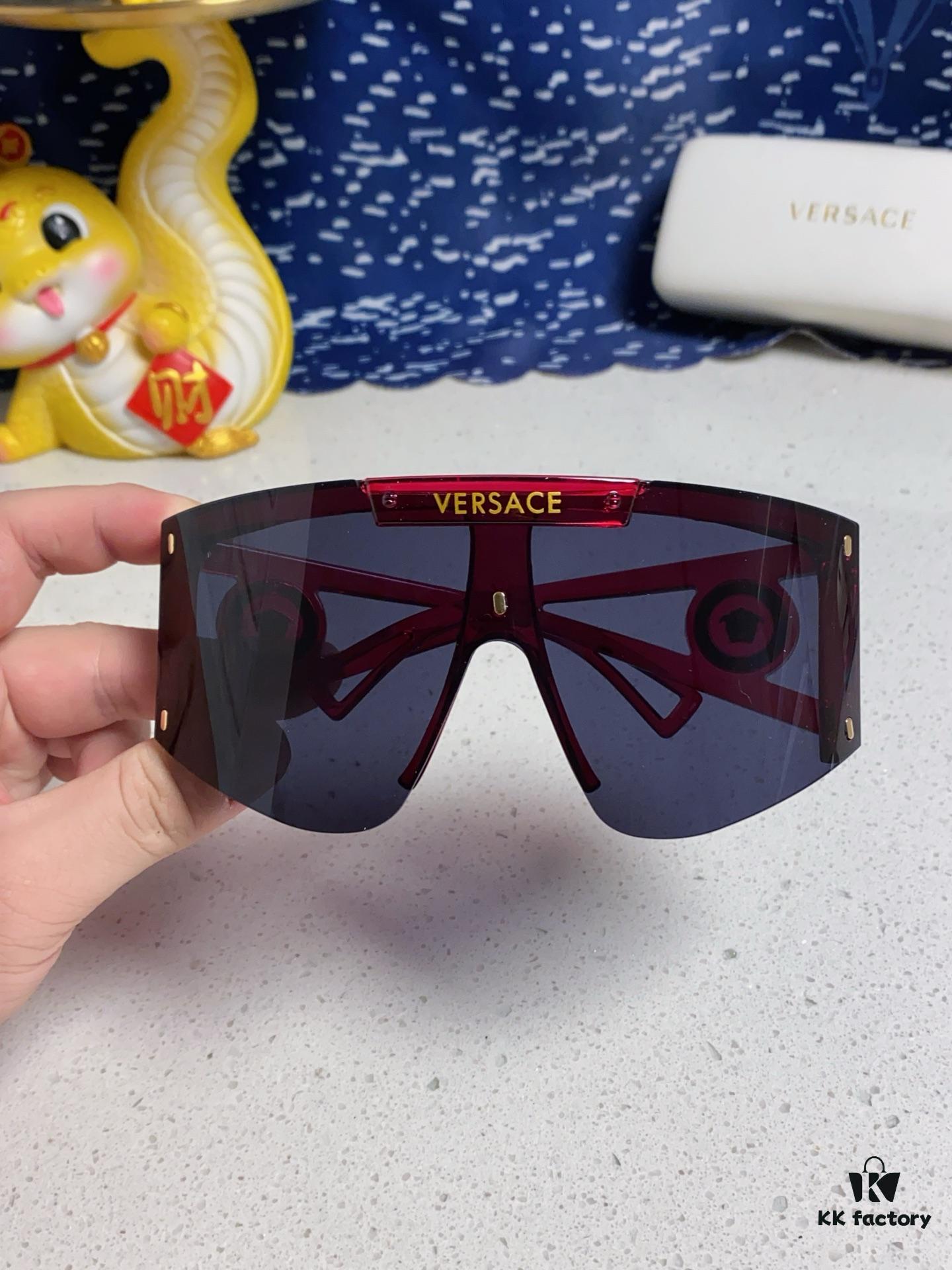 Versace 2025 New Arrival European and American Style One-Piece Oversized Sunglasses, Fashionable Trendy Hollow-Out Sun Glasses for Men and Women