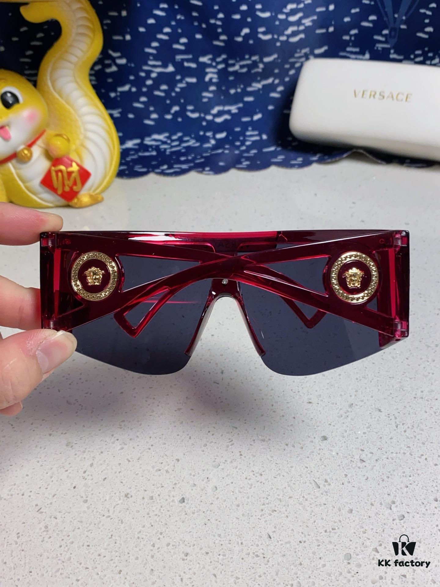 Versace 2025 New Arrival European and American Style One-Piece Oversized Sunglasses, Fashionable Trendy Hollow-Out Sun Glasses for Men and Women