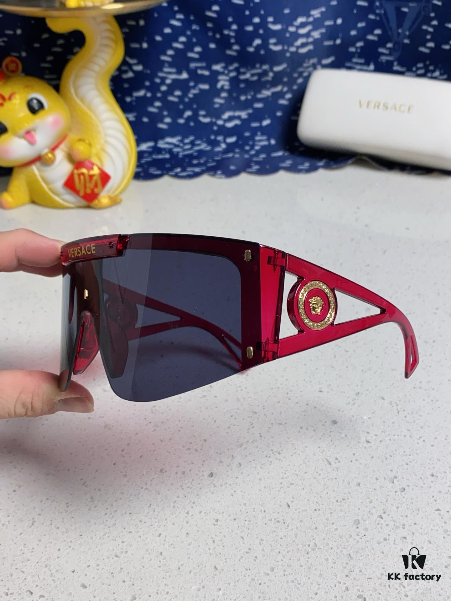 Versace 2025 New Arrival European and American Style One-Piece Oversized Sunglasses, Fashionable Trendy Hollow-Out Sun Glasses for Men and Women