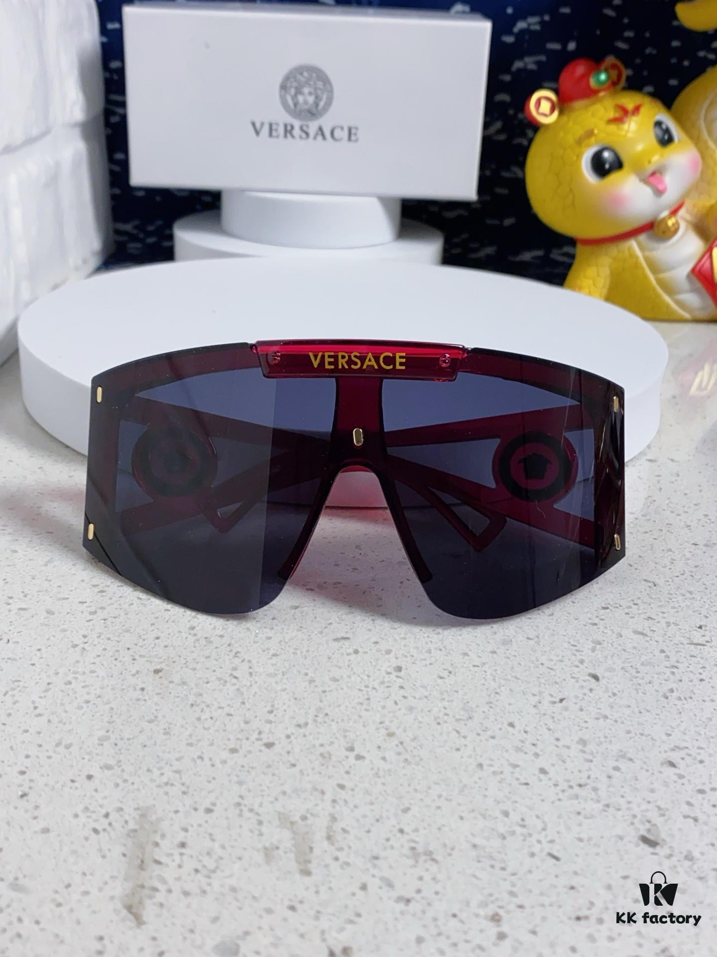 Versace 2025 New Arrival European and American Style One-Piece Oversized Sunglasses, Fashionable Trendy Hollow-Out Sun Glasses for Men and Women