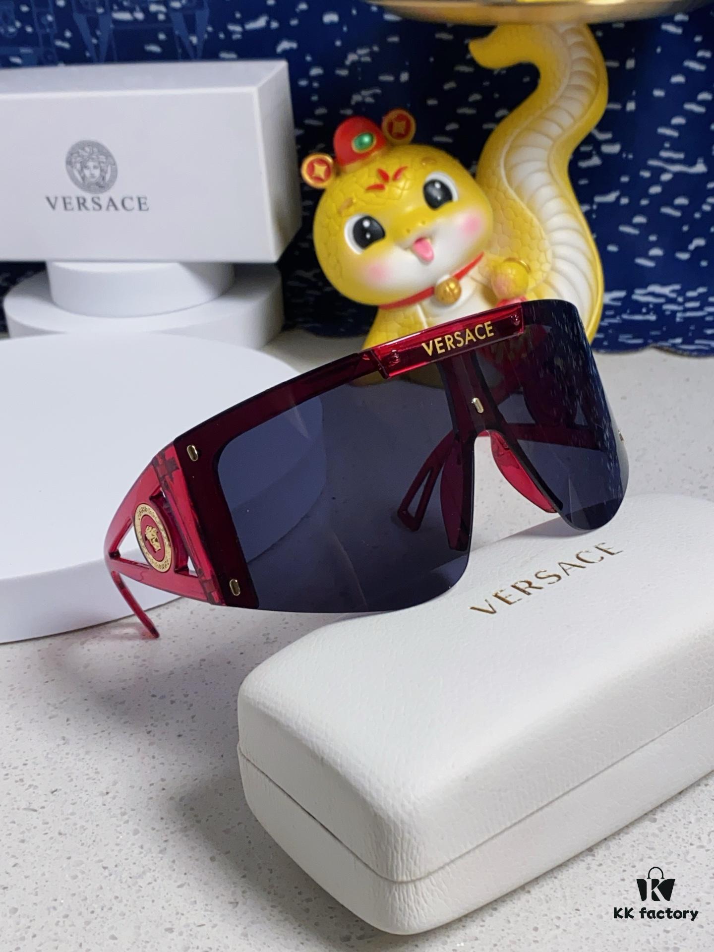 Versace 2025 New Arrival European and American Style One-Piece Oversized Sunglasses, Fashionable Trendy Hollow-Out Sun Glasses for Men and Women