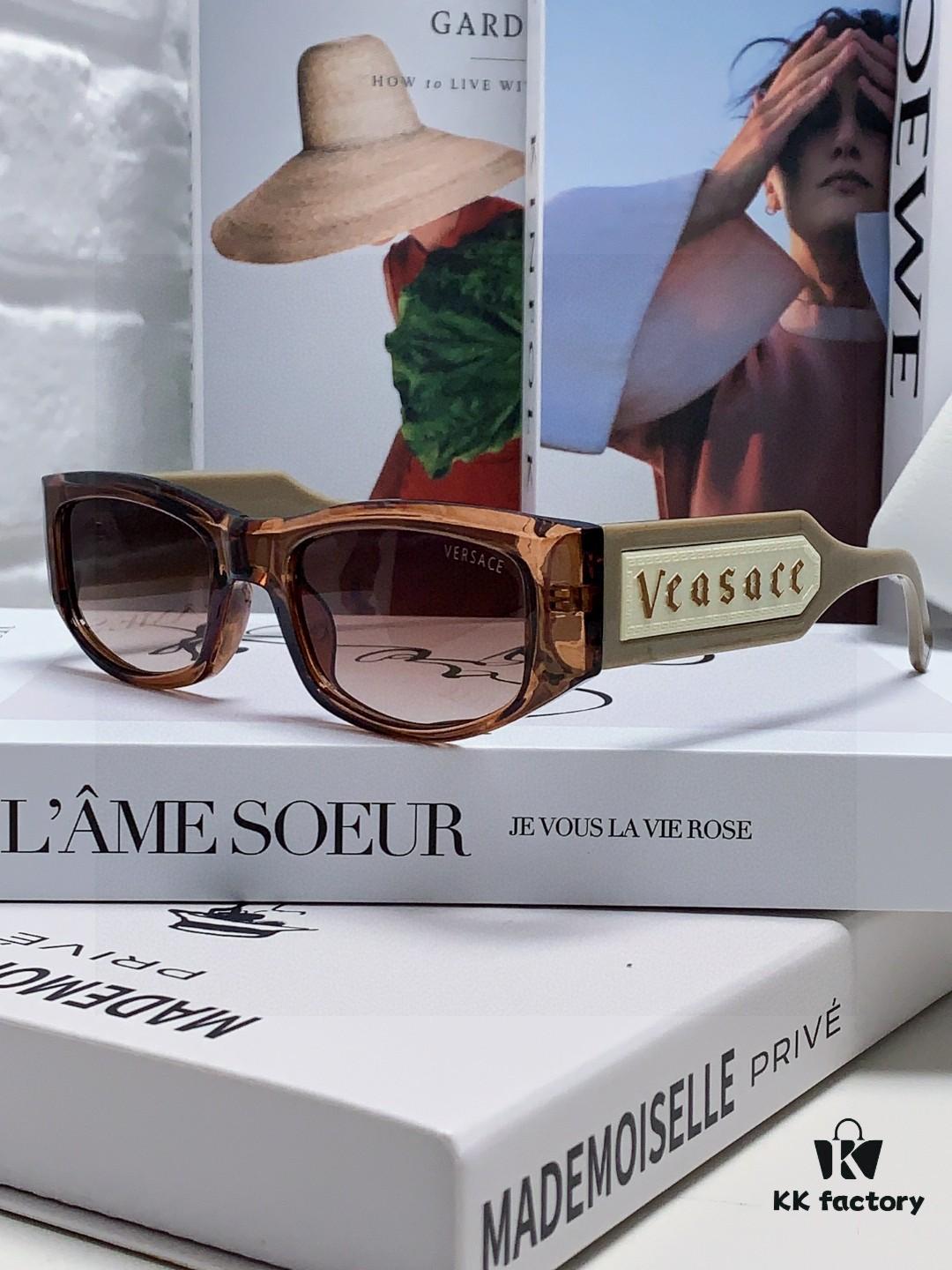 Versace 2025 New Arrival Small-Frame Sunglasses for Women, Stylish Letter Logo Unisex Square Sunglasses, Vintage-Inspired Designer Eyewear