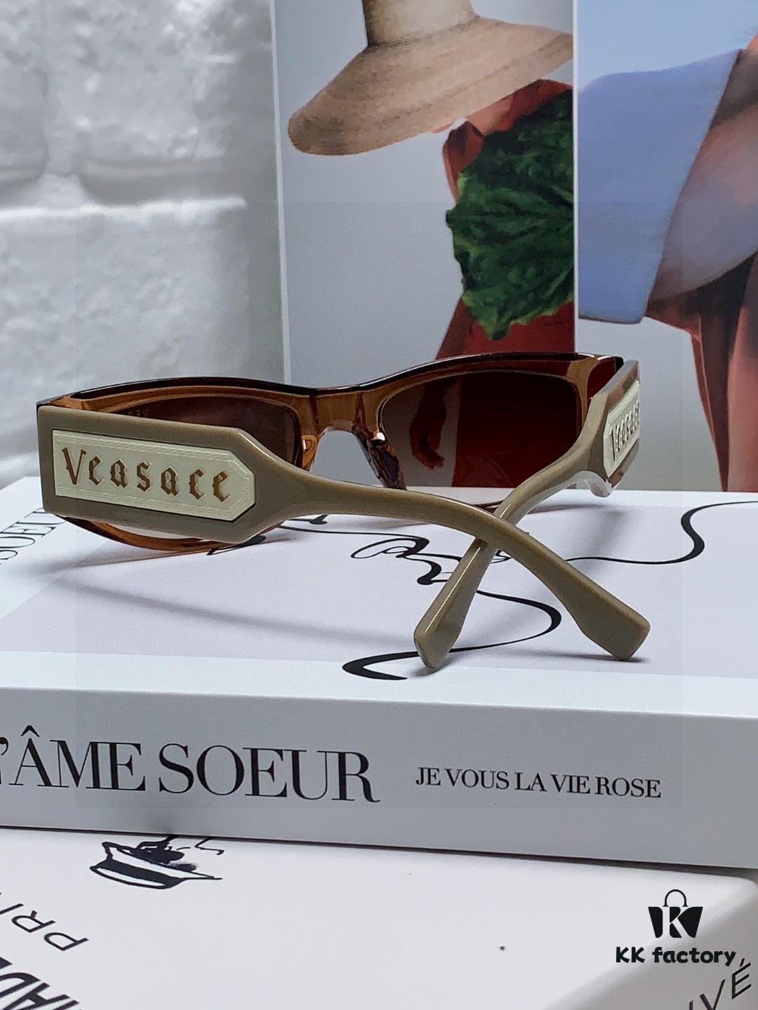Versace 2025 New Arrival Small-Frame Sunglasses for Women, Stylish Letter Logo Unisex Square Sunglasses, Vintage-Inspired Designer Eyewear